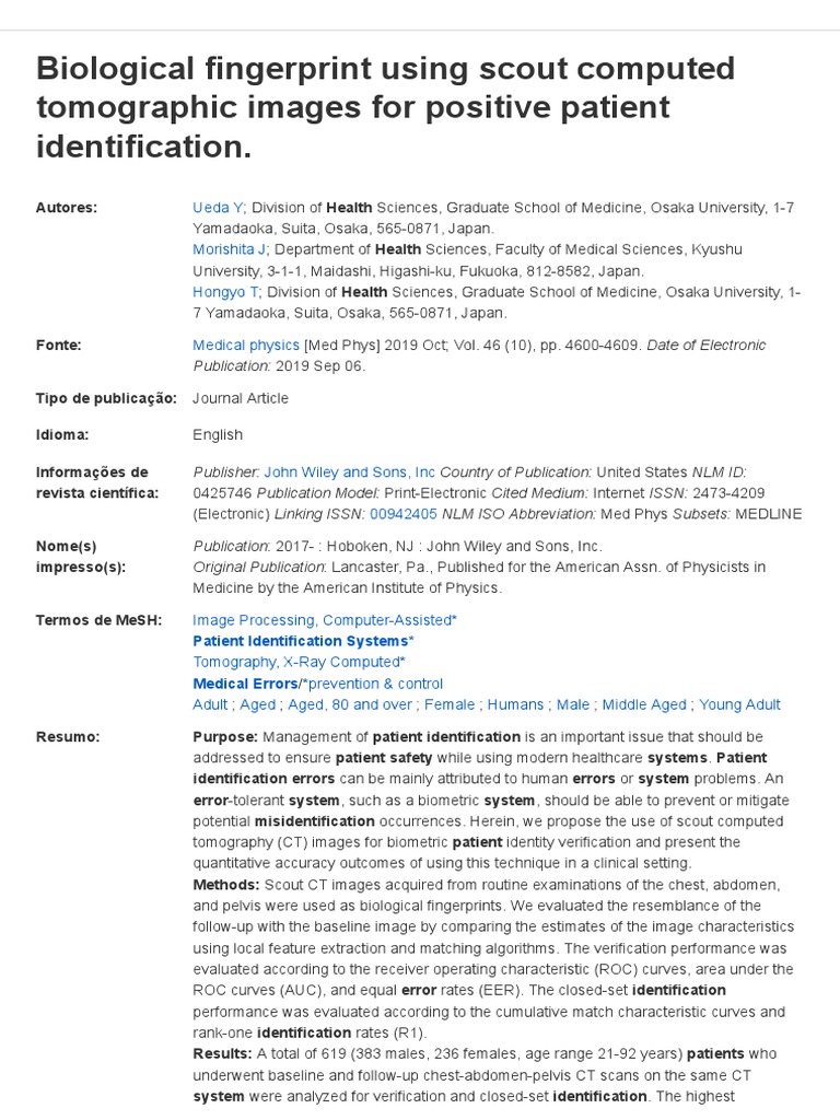 Biological Fingerprint For Positive Patient Identification | PDF ...