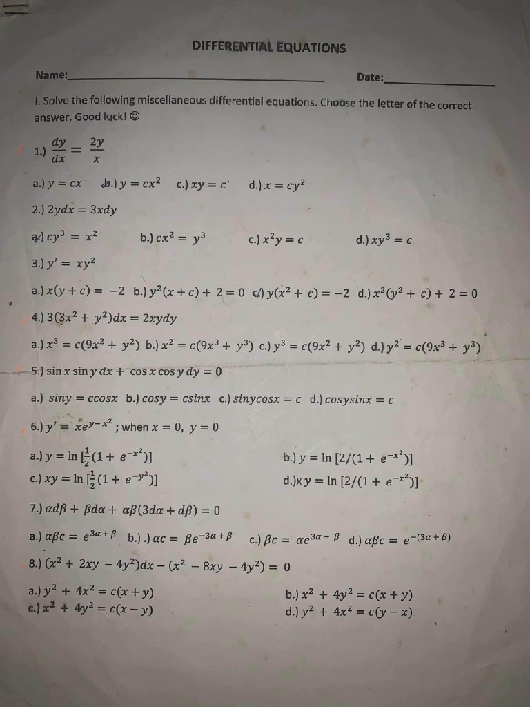 Differential Equations Exam PDF
