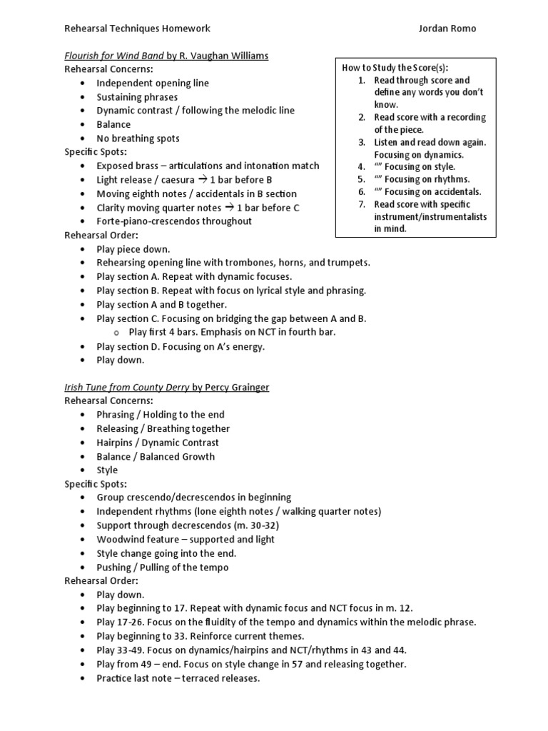 Rehearsal Techniques Class Assignment / Rehearsal Breakdown PDF