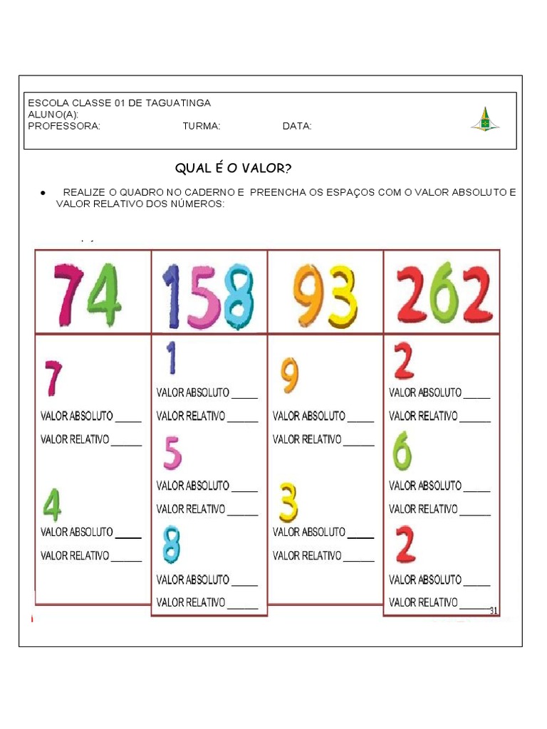 Matemática: Valor Absoluto e Relativo | PDF
