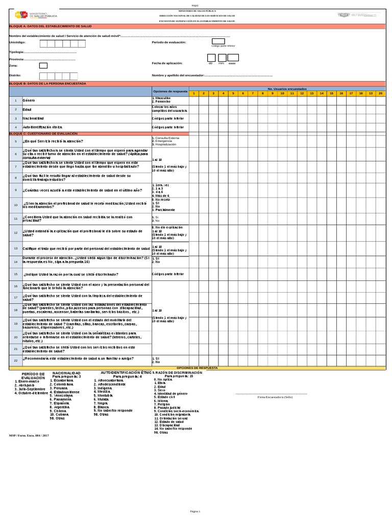 Encuesta MSP Form Encu 084 2017 PDF | PDF | Cuestionario | Science