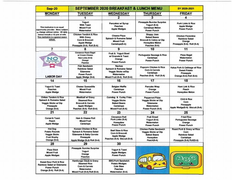 September Breakfast & Lunch Menu PDF | PDF | Pancake | Food And Drink