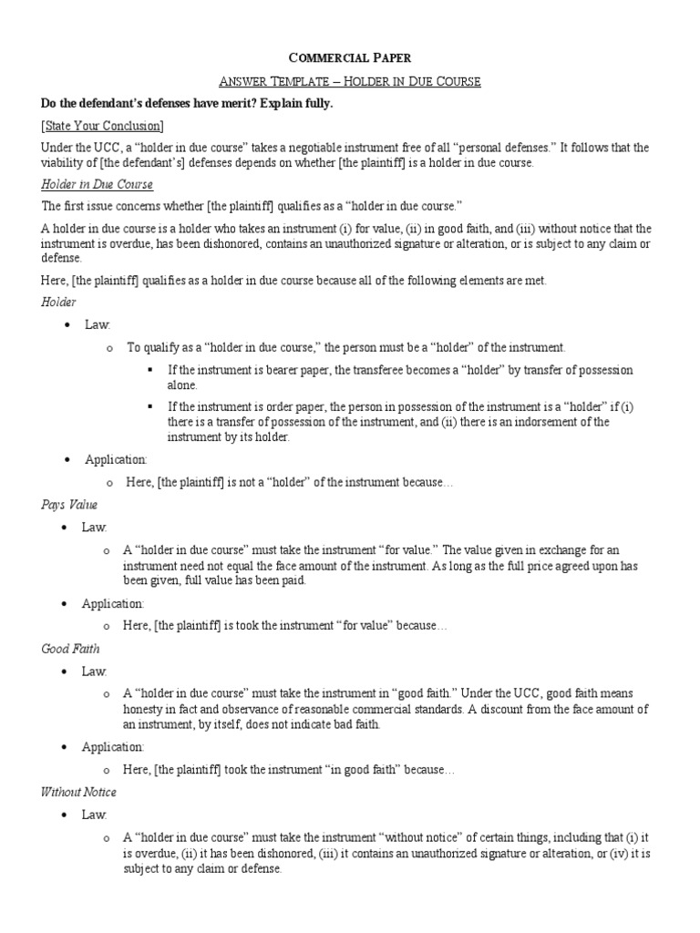 Holder in Due Course Defenses Explained | PDF | Virtue | Common Law
