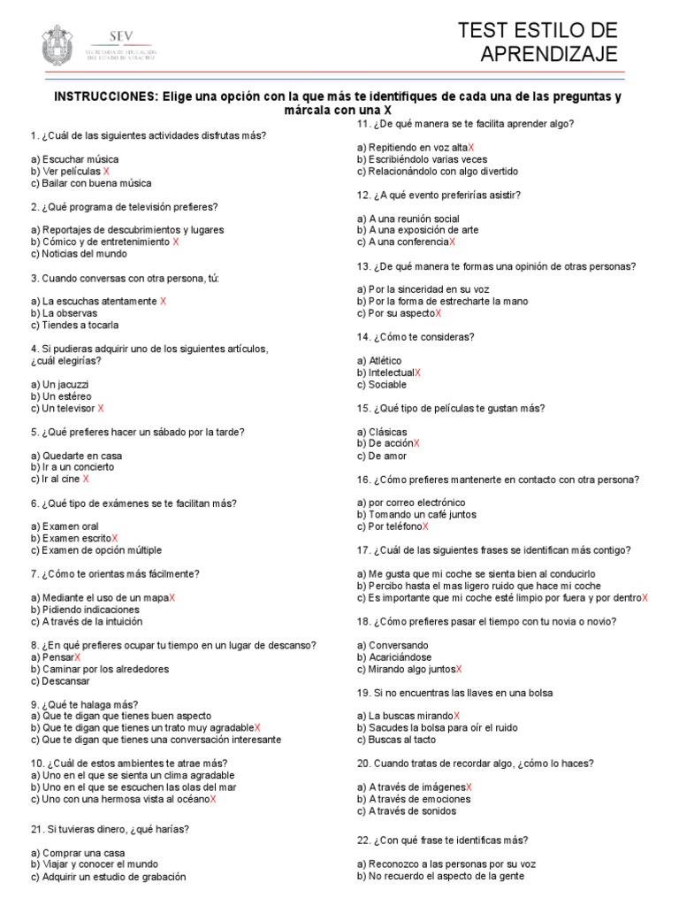 Test Estilo de Aprendizaje | PDF