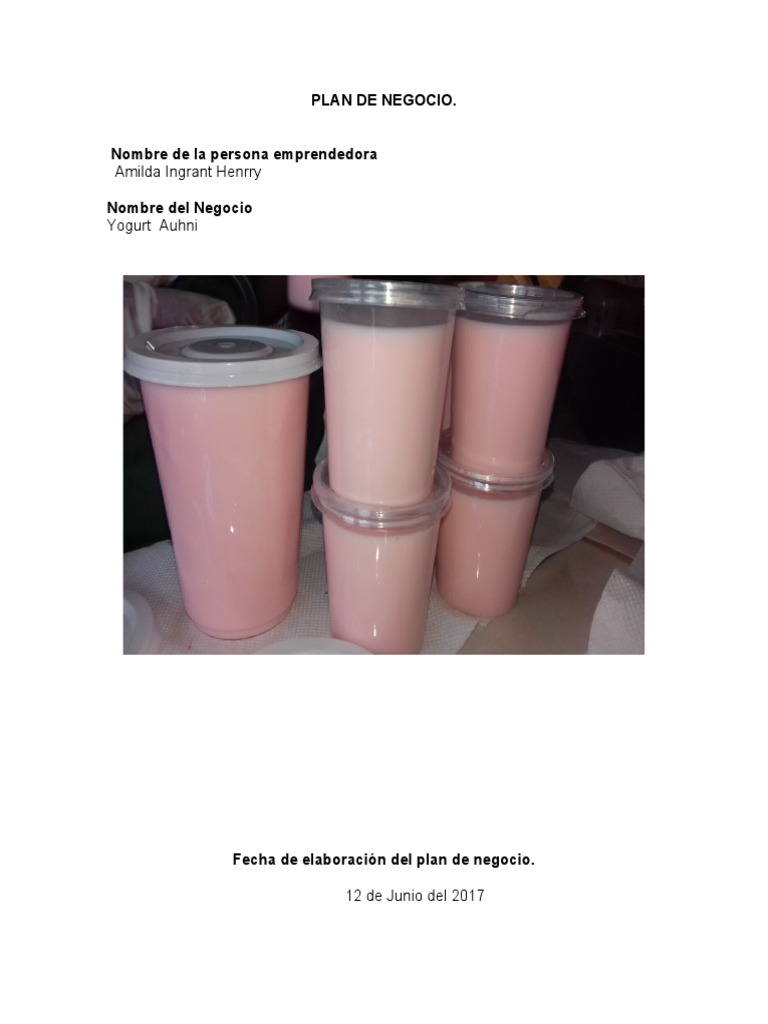 Plan de Negocio para Yogurt Auhni | PDF | Iniciativa empresarial | Yogur