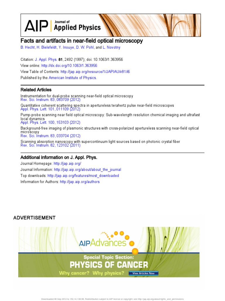 Facts and Artifacts in Near-Field Optical Microscopy: Related Articles ...
