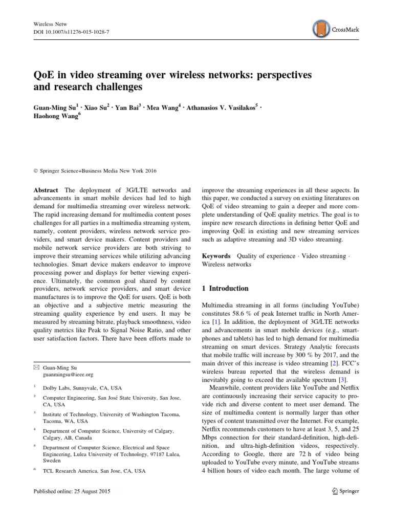 Qoe in Video Streaming Over Wireless Networks: Perspectives and ...