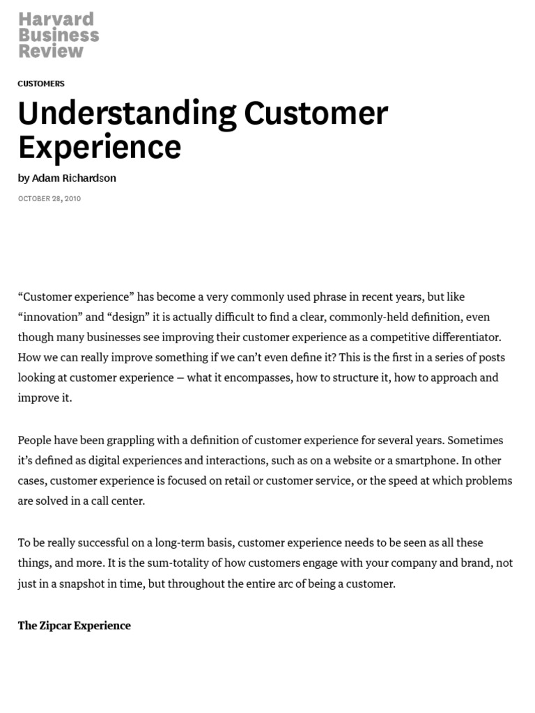 Understanding Customer Experience | PDF | Customer Experience ...