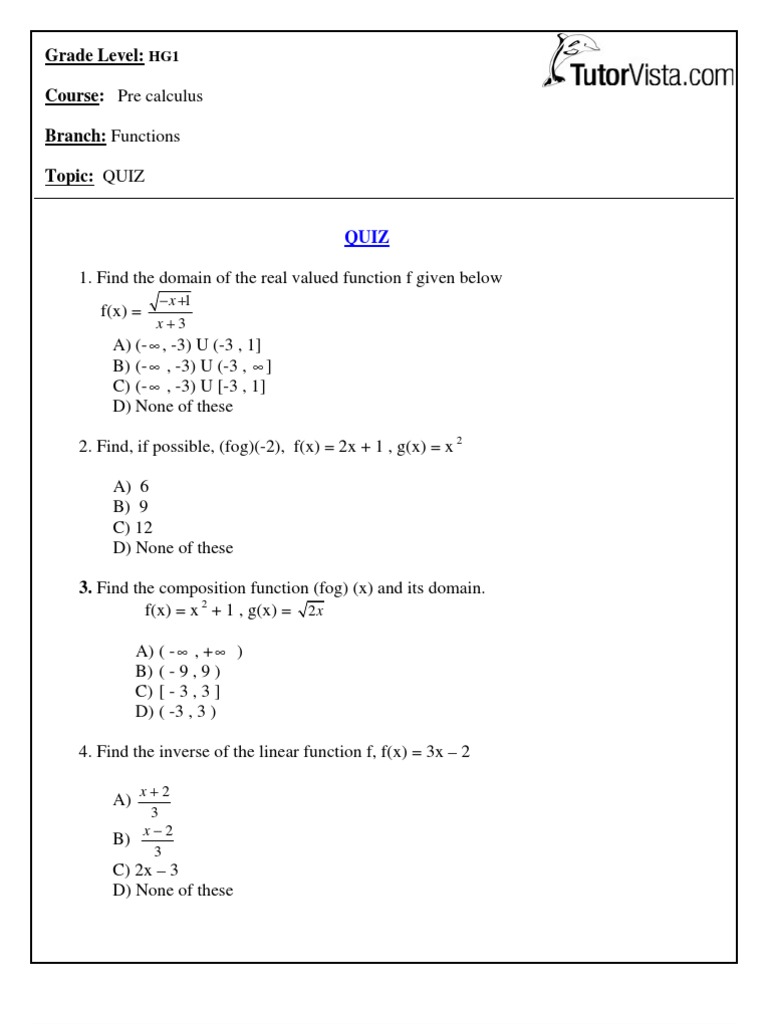 Quiz Function Mathematics Mathematical Relations