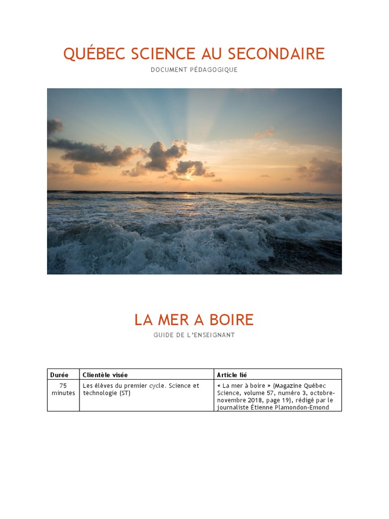 La Mer A Boire Enseignant | PDF | Osmose | Eau de mer