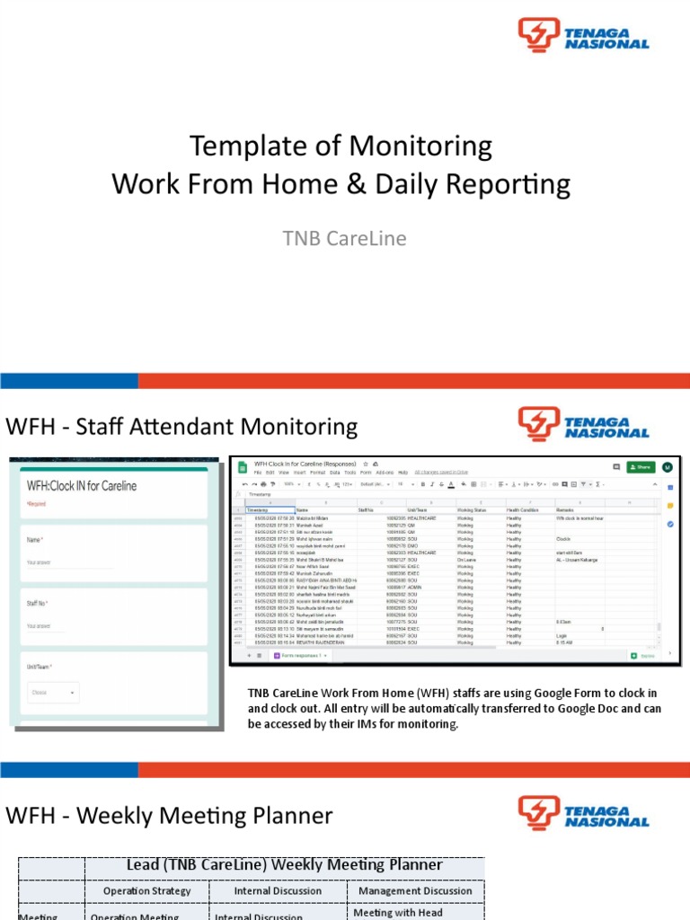Template of Monitoring Work From Home & Daily Reporting: TNB Careline ...