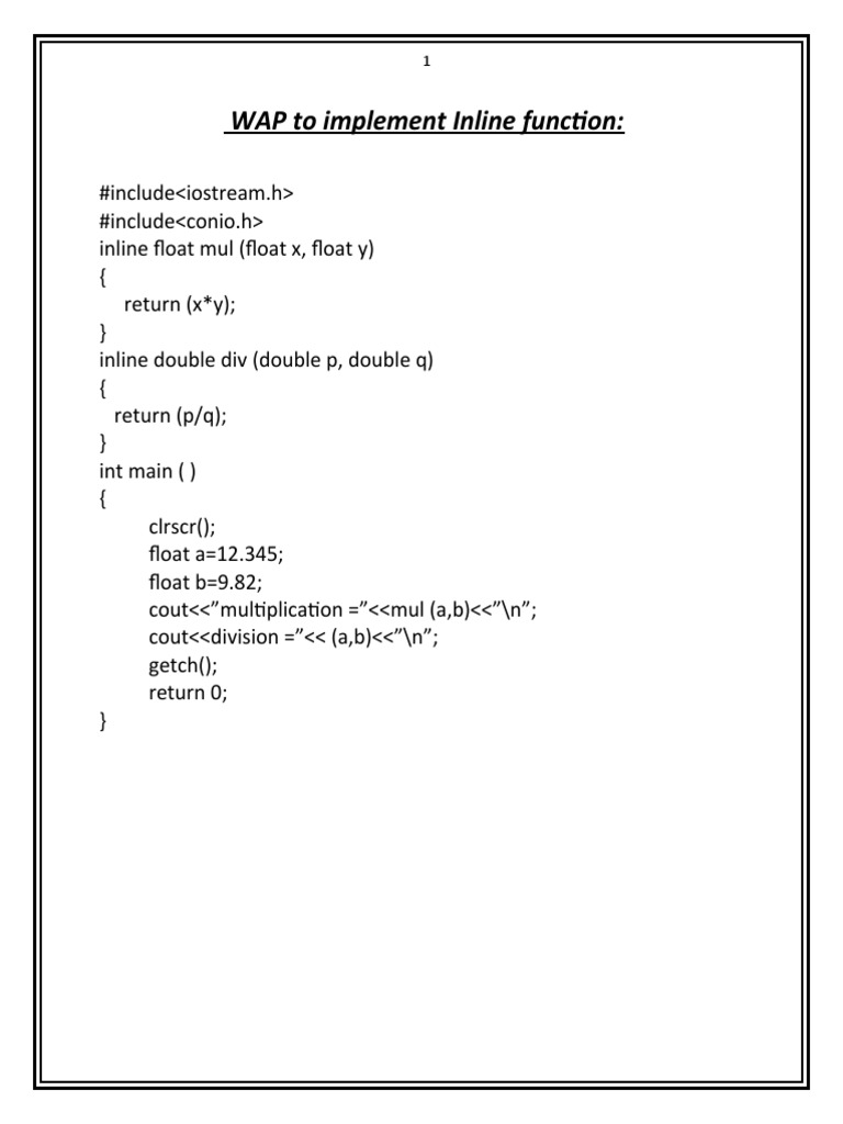 WAP To Implement Inline Function | PDF | Software Development | Object ...