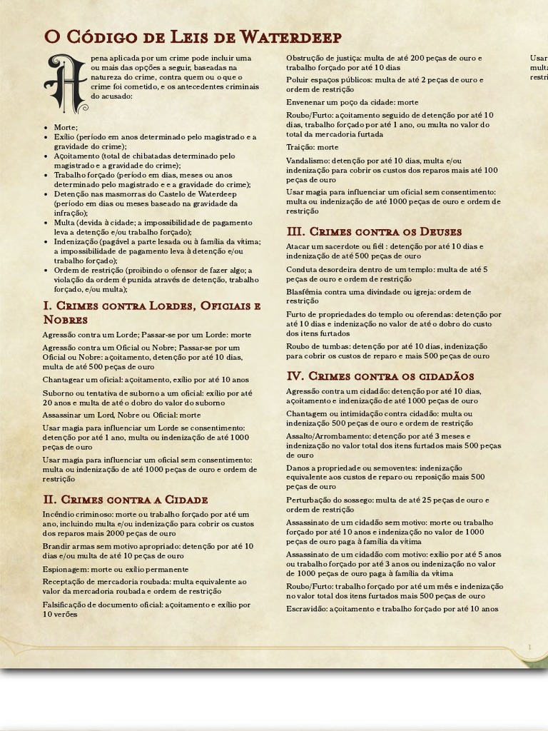 Penalidades em Waterdeep: Crimes e Punições | PDF | Crime e Violência ...
