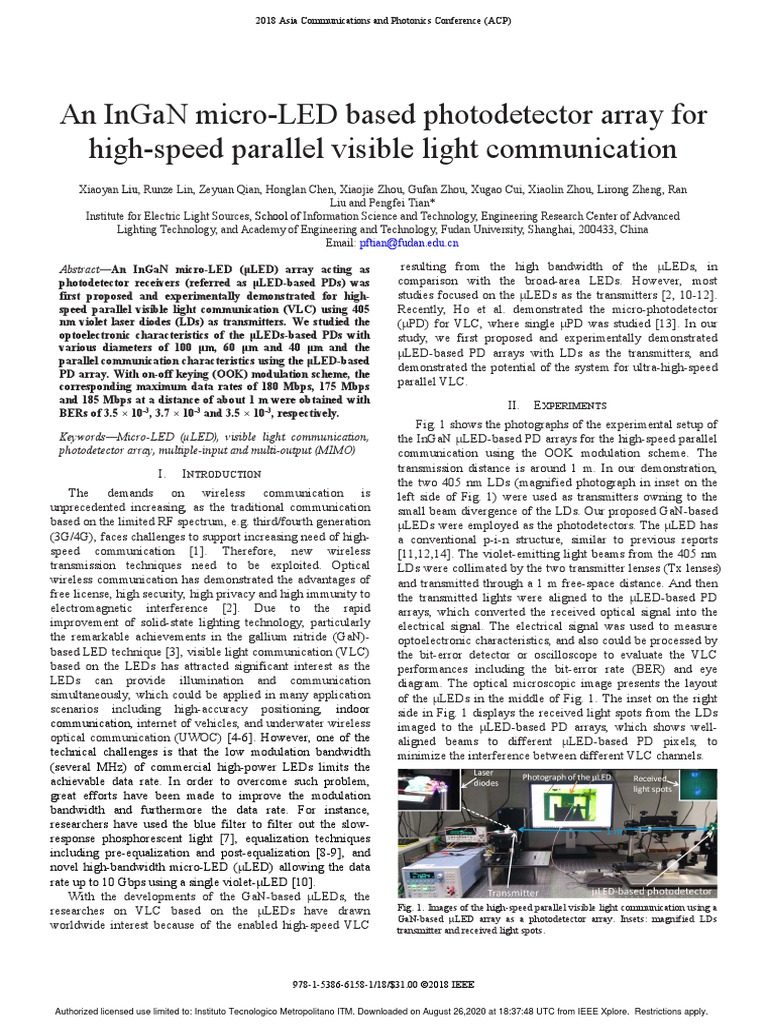 An Ingan MicroLed Based Photodetector Array For HighSpeed Parallel