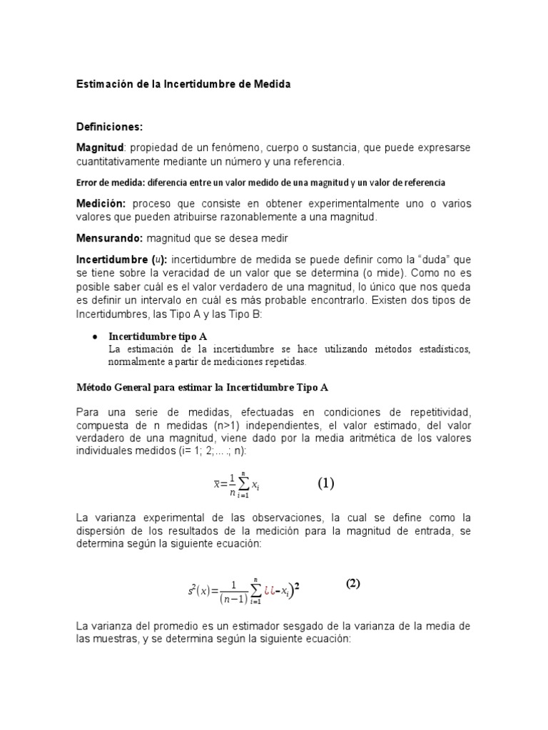 Estimación de Incertidumbre en Mediciones | PDF | Medición | Teoría de ...