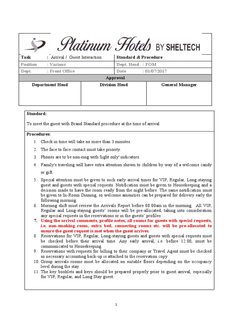 Guest Arrival Procedures for Front Office | PDF | Business