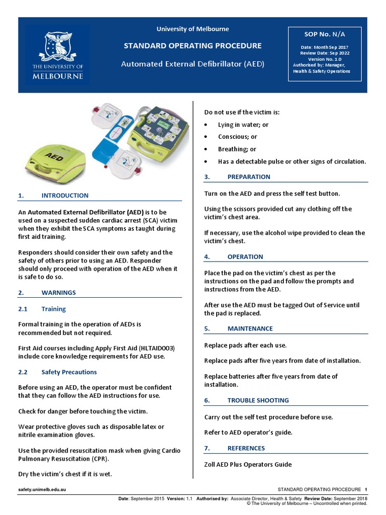 Automated External Defibrillator (AED) : Standard Operating Procedure ...