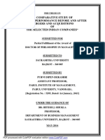 A Comparative Study of Financial Performance Before and After Mergers and Acquisitions OF The Selected Indian Companies