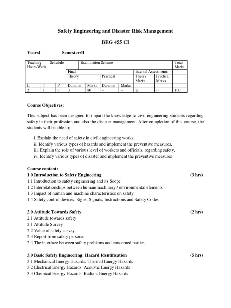 Safety Engineering and Disaster Risk Management PDF Hazards Emergency Management