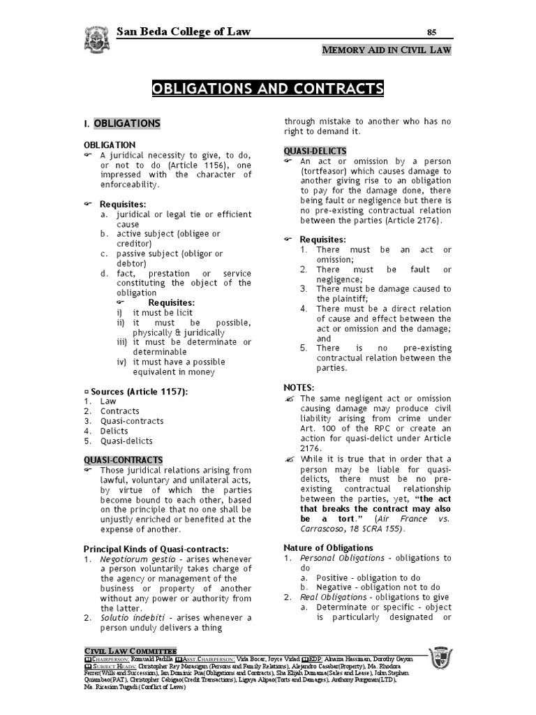 Obligations and Contracts Overview | PDF | Law Of Obligations | Guarantee
