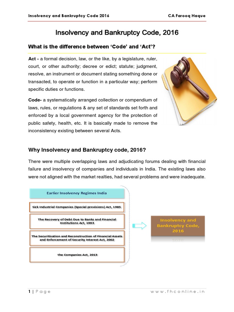 Insolvency and bankruptcy code 2016 what is the difference between 