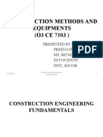 Construction Methods and Equipments (O3 CE 7103) : Presented By: Preena Praveen M3, Secm SNT19CESC05 Snit, Adoor