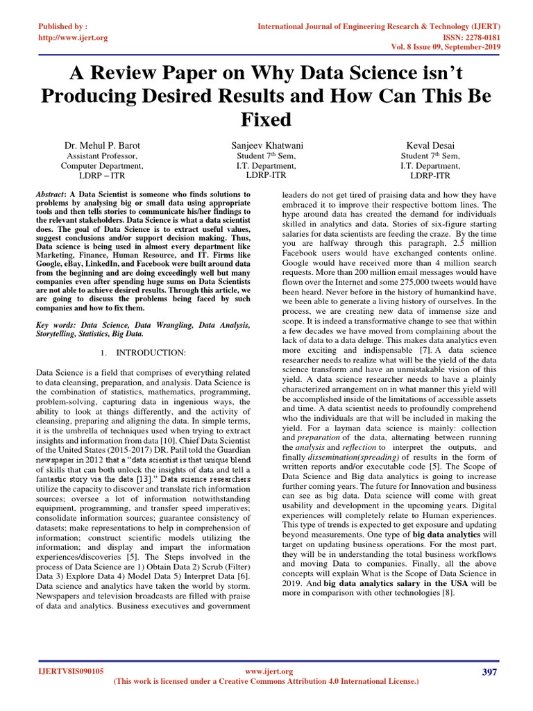 A Review Paper On Why Data Science Isnt Producing Desired Results and ...