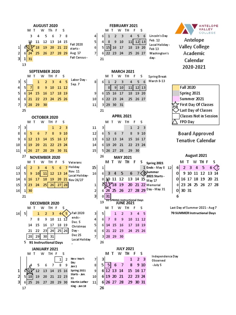 AVC Academic Calendar 20 21 Original BOT Approved Tenative Calendar | PDF | Holidays | Observances
