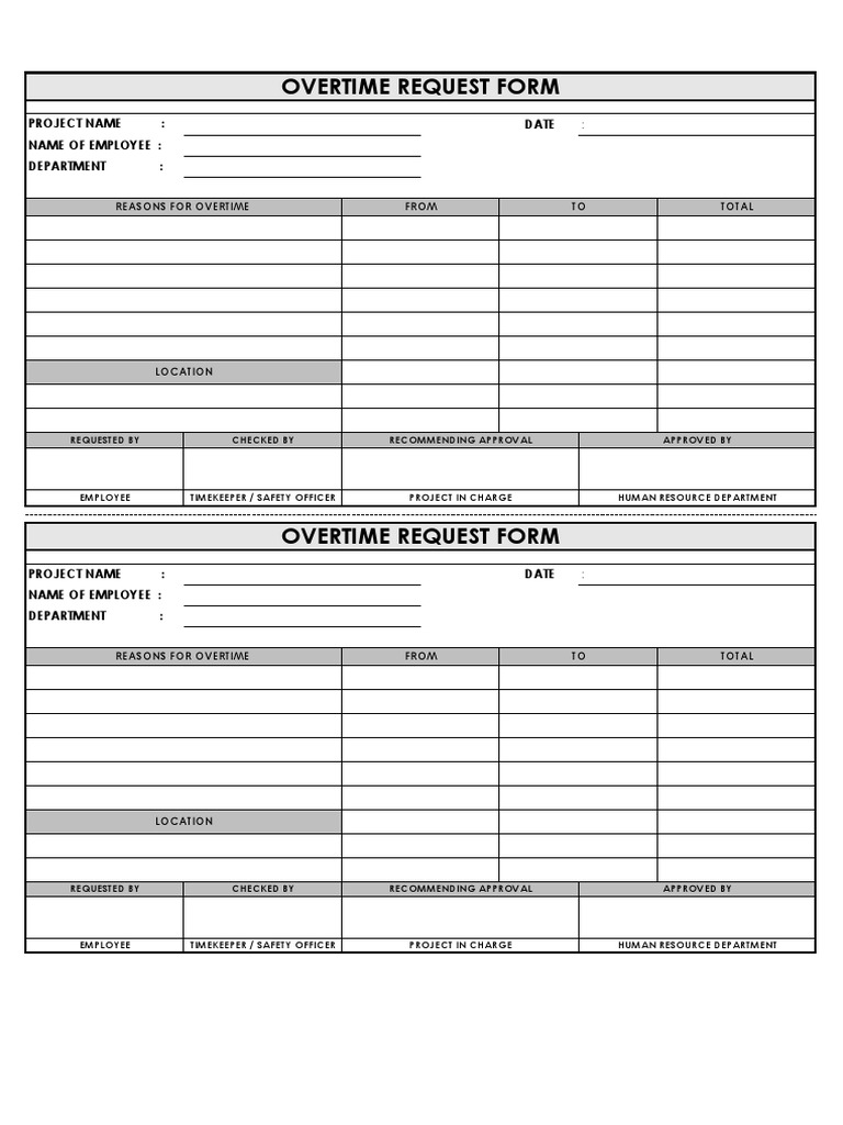 Overtime Request Form Template | PDF