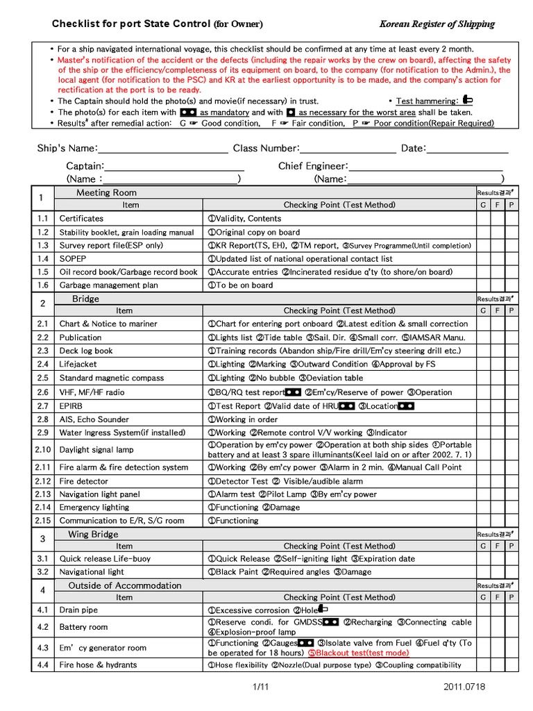 Port State Control Inspection Checklist | PDF | Oil Tanker | Valve