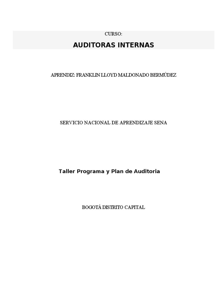 Programa y Plan de Auditoría Interna | PDF | Auditoría | Gestión de la ...