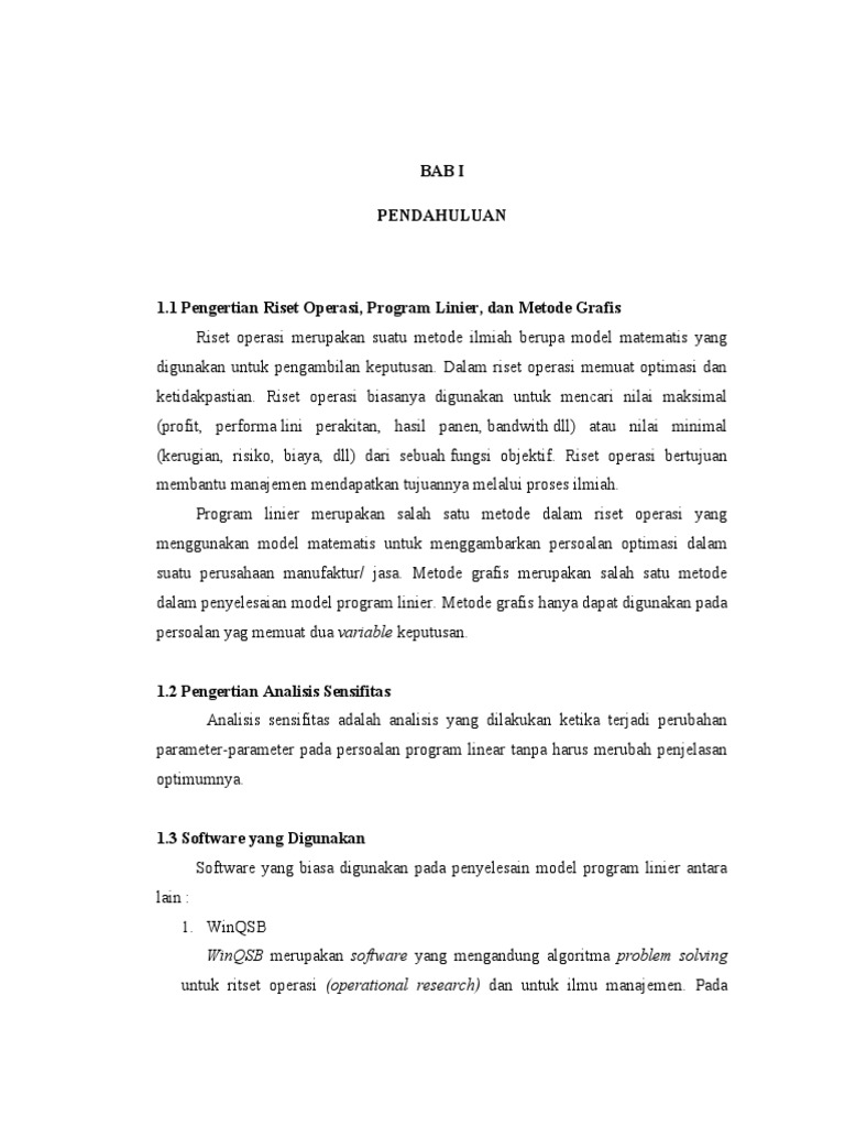 Riset Operasi: Program Linier & Analisis Sensitifitas | PDF