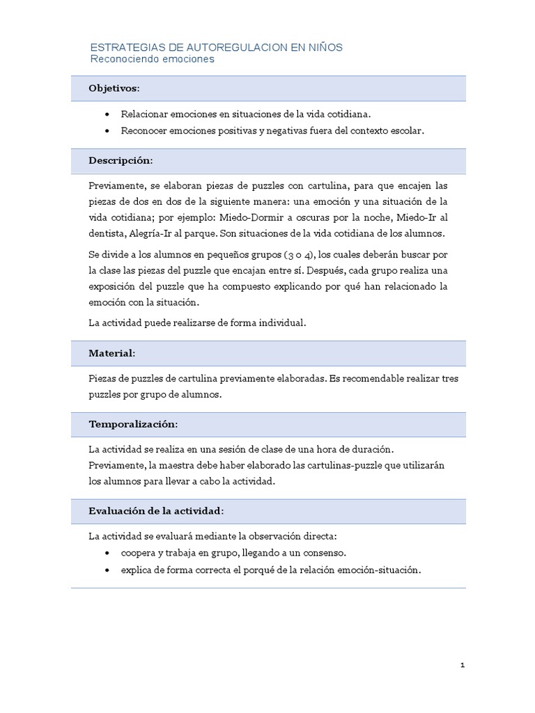 Estrategias de Autoregulación Emocional Infantil | PDF | Las emociones ...