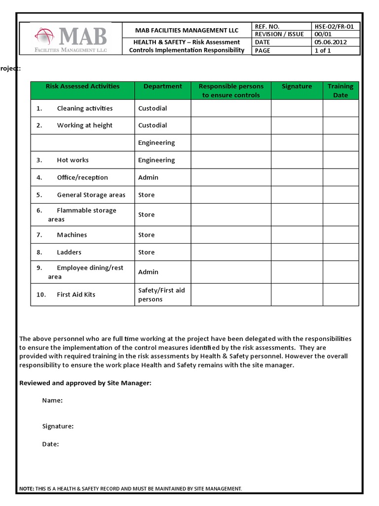 Health & Safety Risk Assessment Overview | PDF | Technology & Engineering