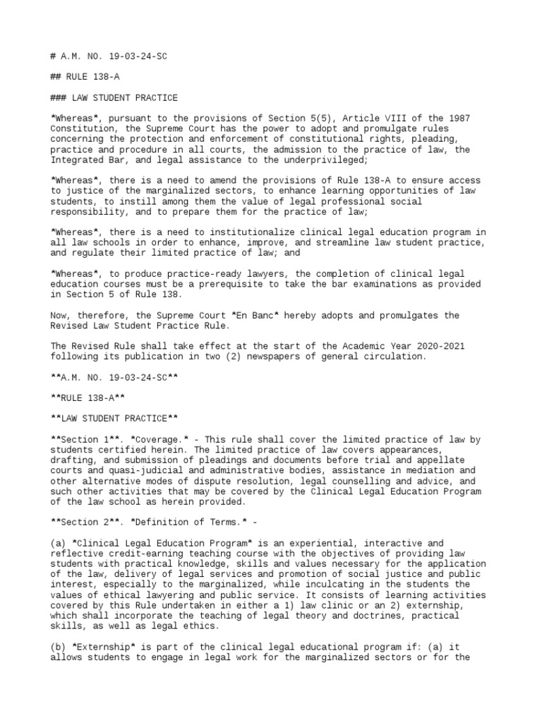 Revised Law Student Practice Rule | PDF | Legal Education | Lawyer