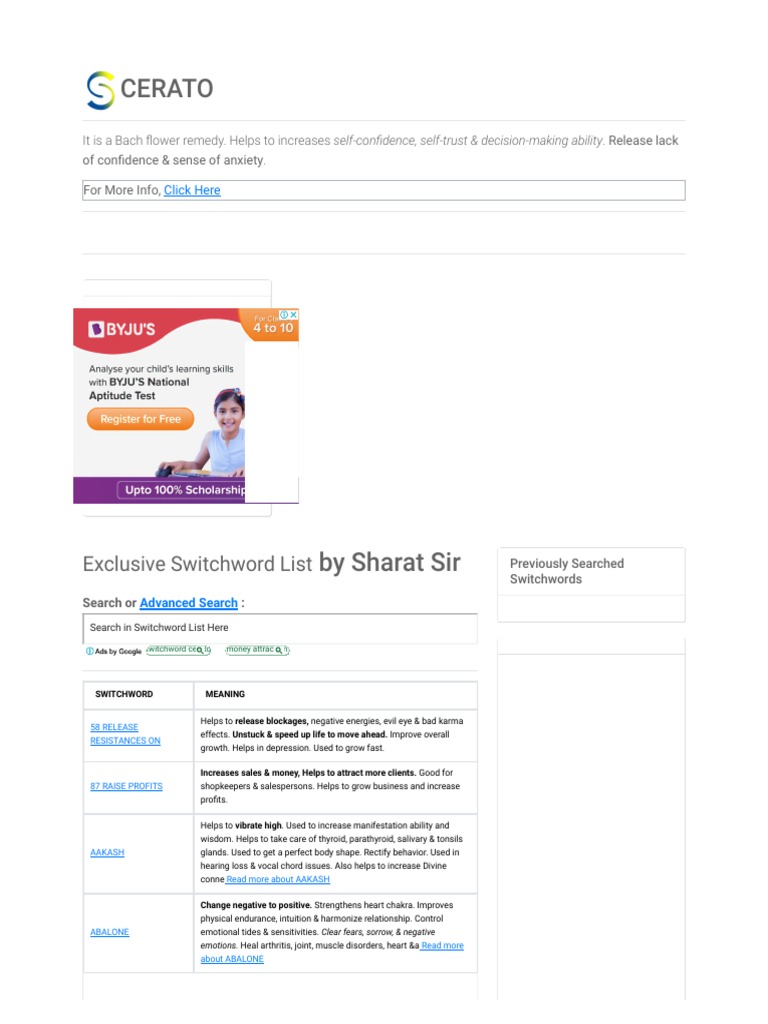 Cerato: Exclusive Switchword List | PDF | Self-Improvement | Lifestyle