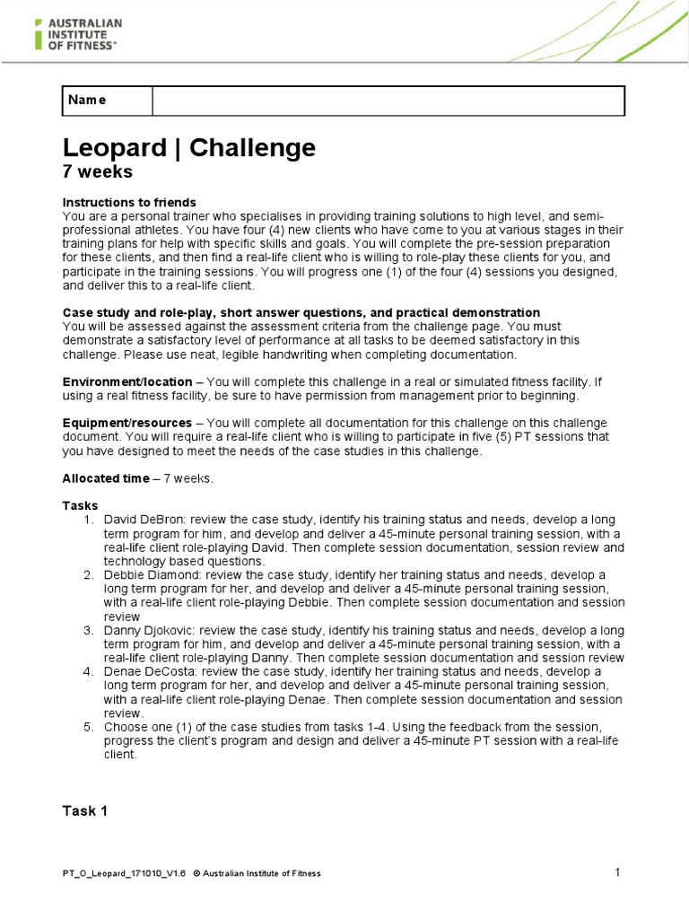 Leopard - Challenge: 7 Weeks | PDF | Personal Trainer | Physical Fitness