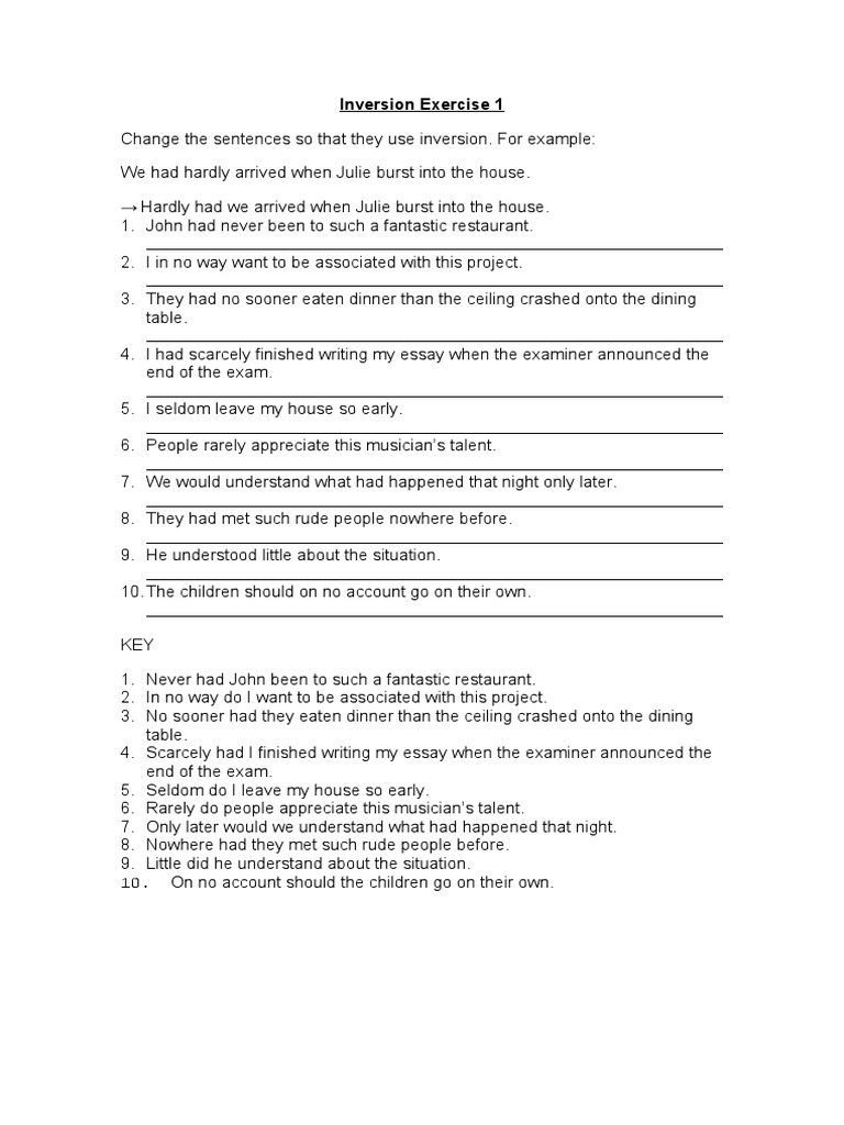 Inversion Grammar Exercise Examples | PDF