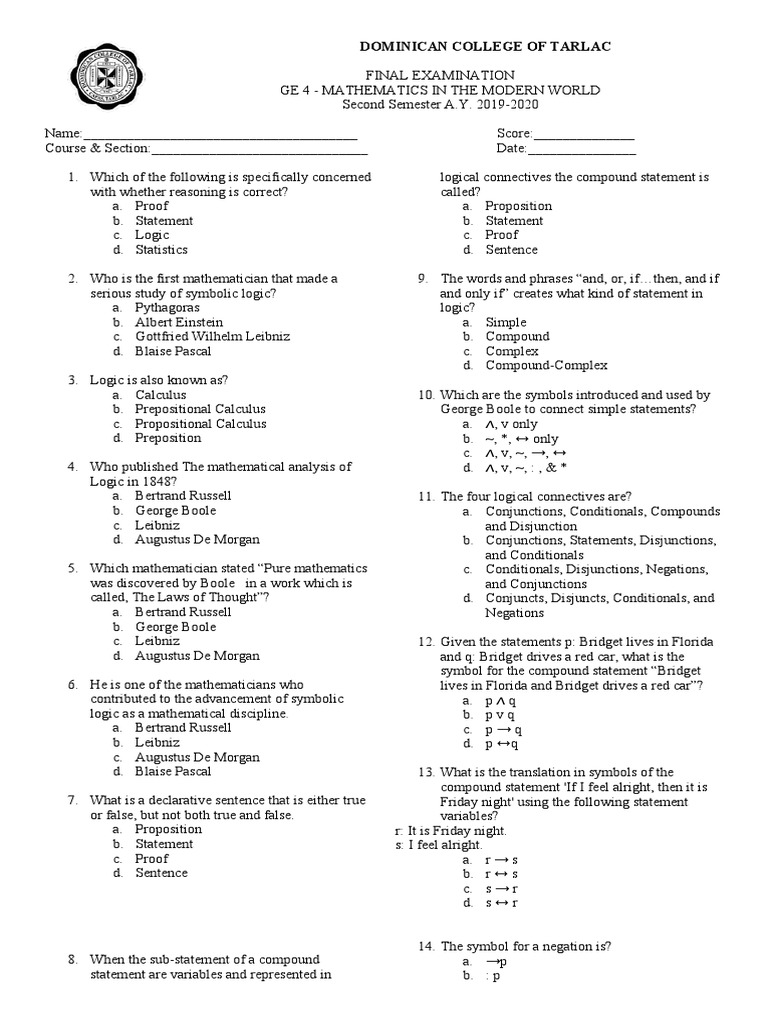 Final Exam AB 1B 1 FINAL | PDF | Logic | Teaching Mathematics