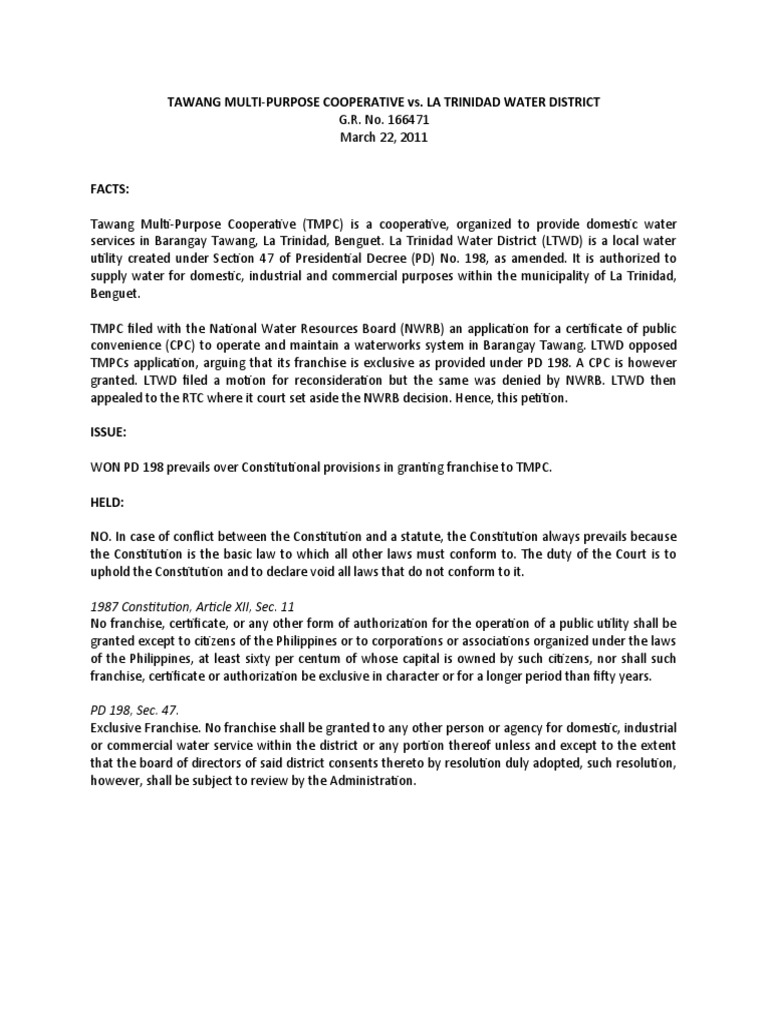 Tawang MultiPurpose Cooperative vs. La Trinidad Water District PDF
