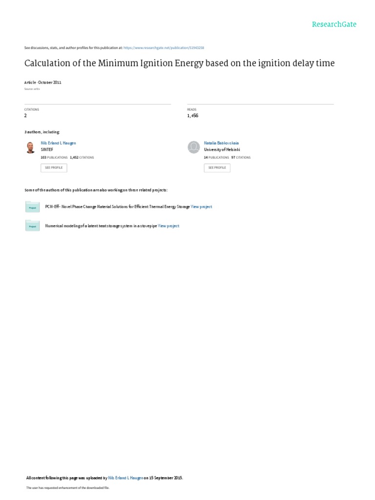 Calculation of The Minimum Ignition Energy Based On The Ignition Delay