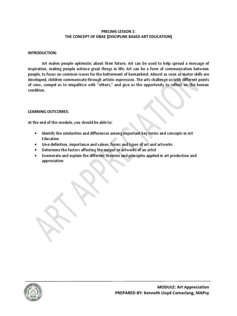 Prelims Lesson 1: The Concept of Dbae (Discipline Based Art Education ...