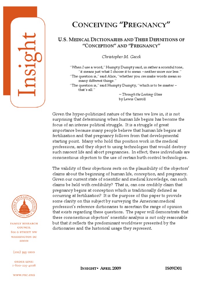 Conceiving "Pregnancy" U.S. Medical Dictionaries and Their Definitions of "Conception" and