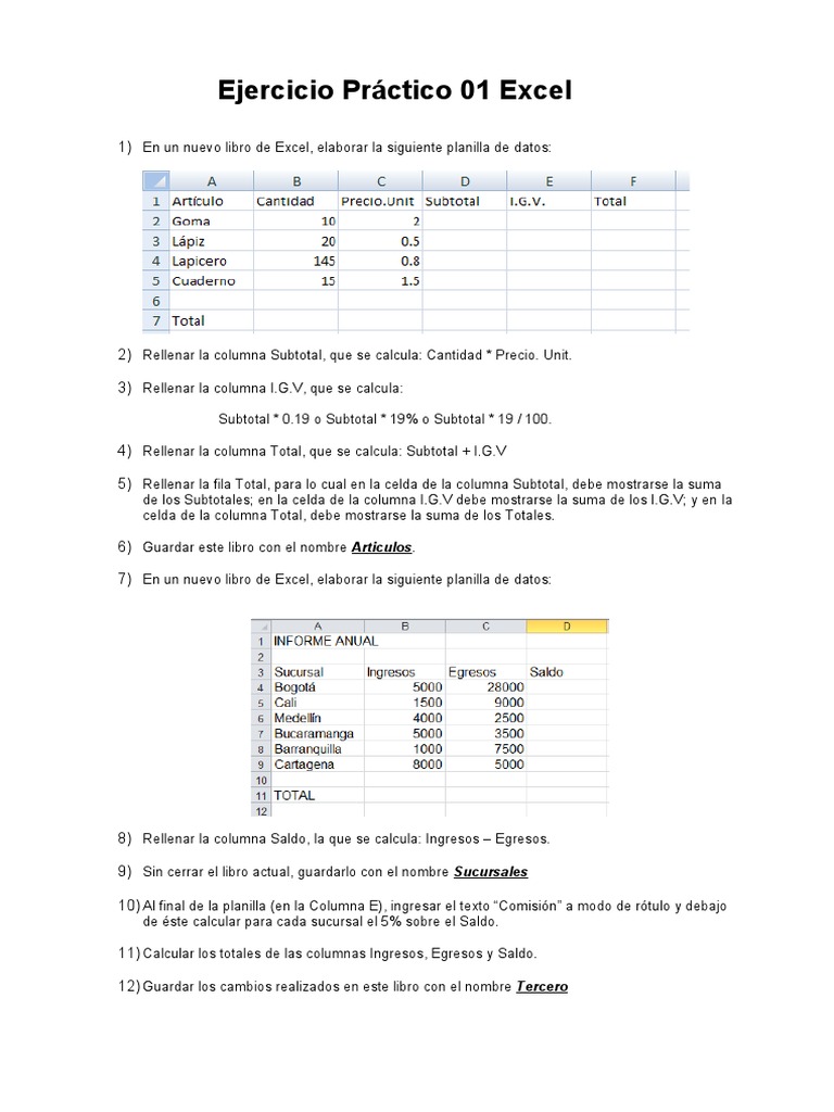 Ejercicio Práctico de Excel: Cálculos Básicos | PDF