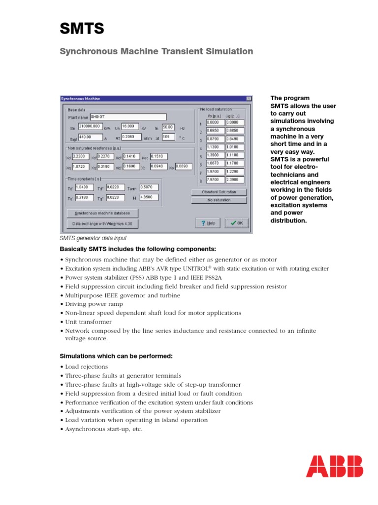 Synchronous Machine Transient Simulation: SMTS Generator Data Input ...