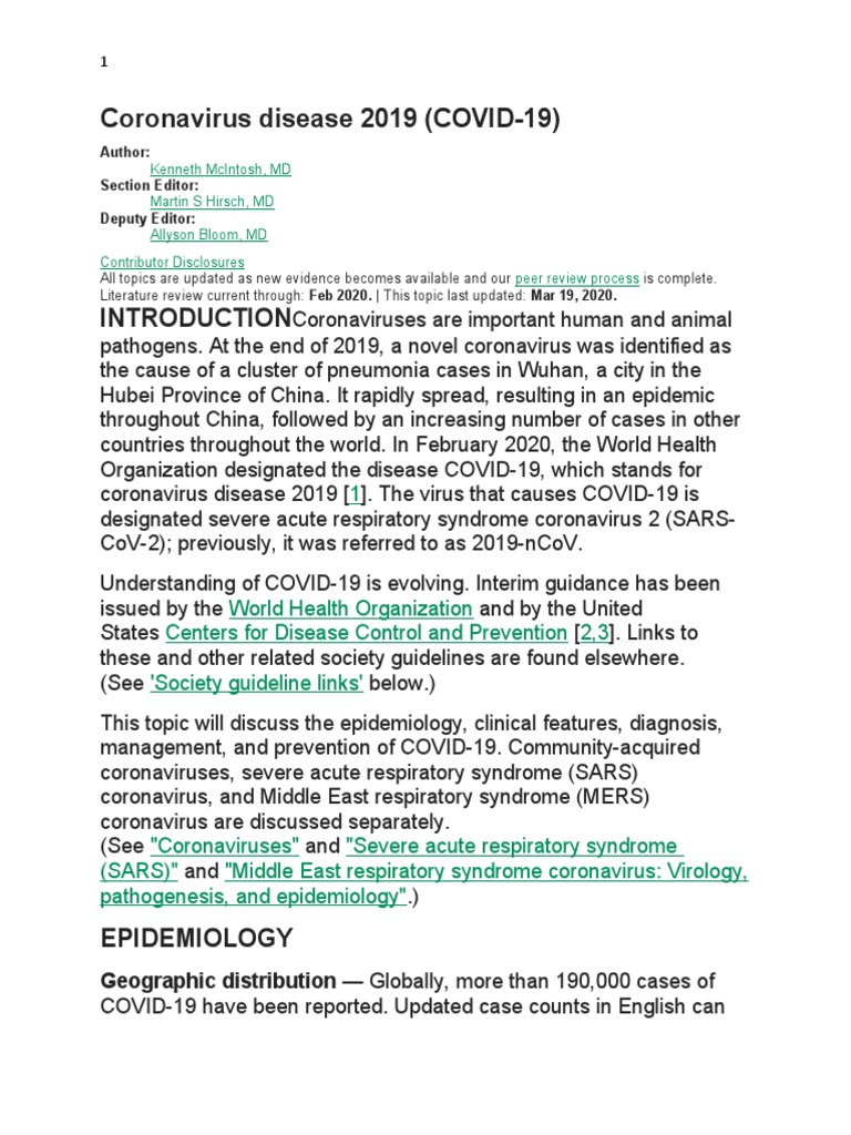 Coronavirus Disease 2019 | PDF | Infection | Transmission (Medicine)