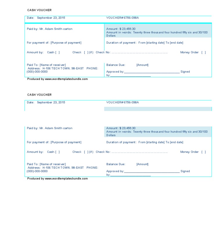 Printable Cash Voucher Template Download0A | PDF