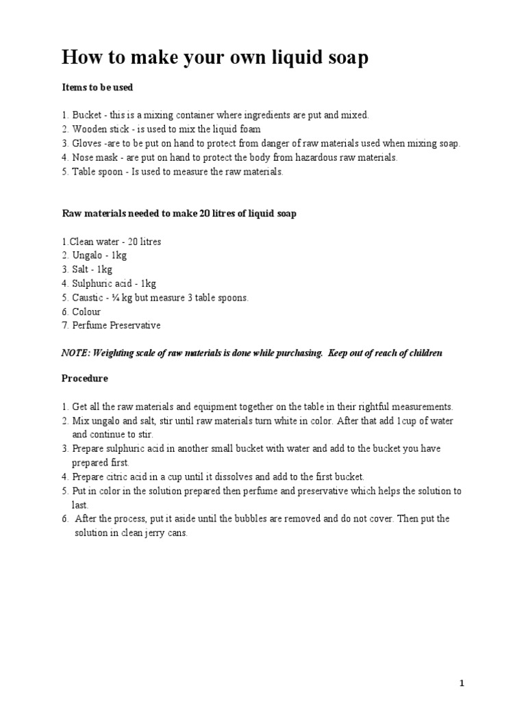 Make Your Own Liquid Soap | PDF | Salt | Spoon