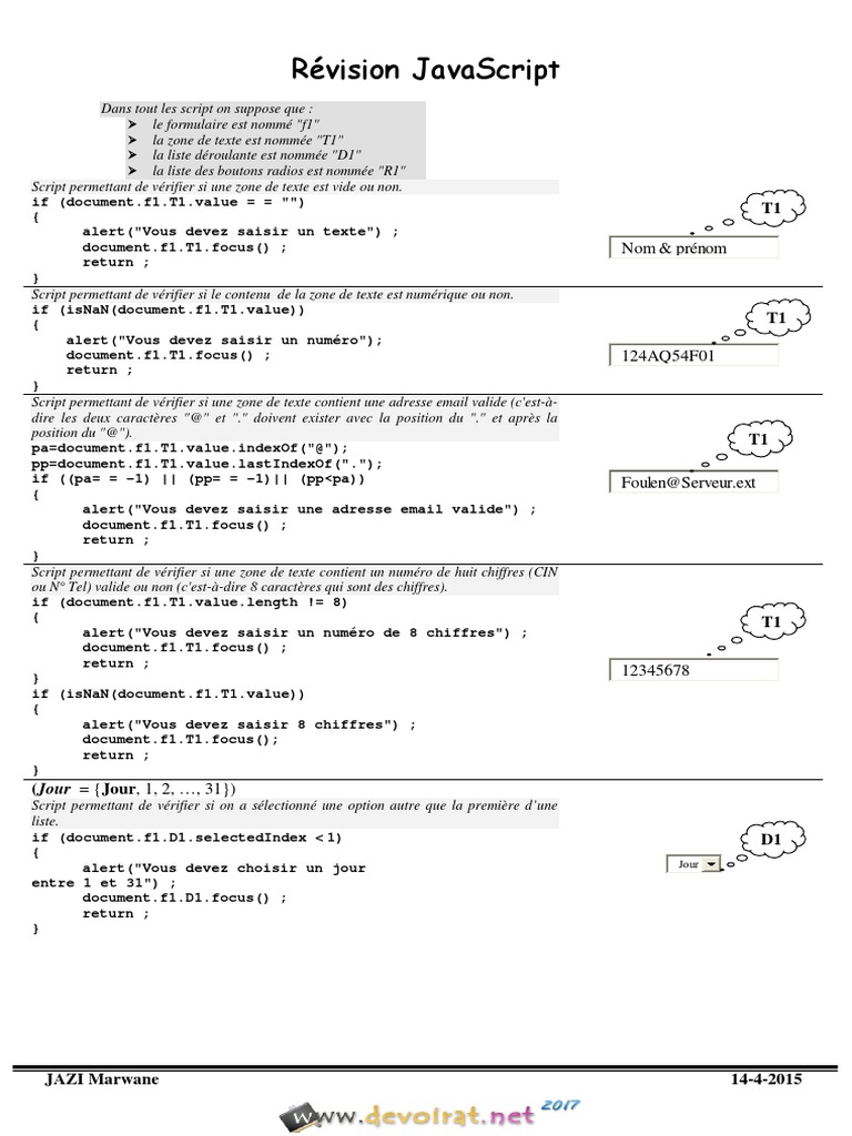 Révision JavaScript et PHP Bac Info | PDF | Cookie (informatique) | PHP