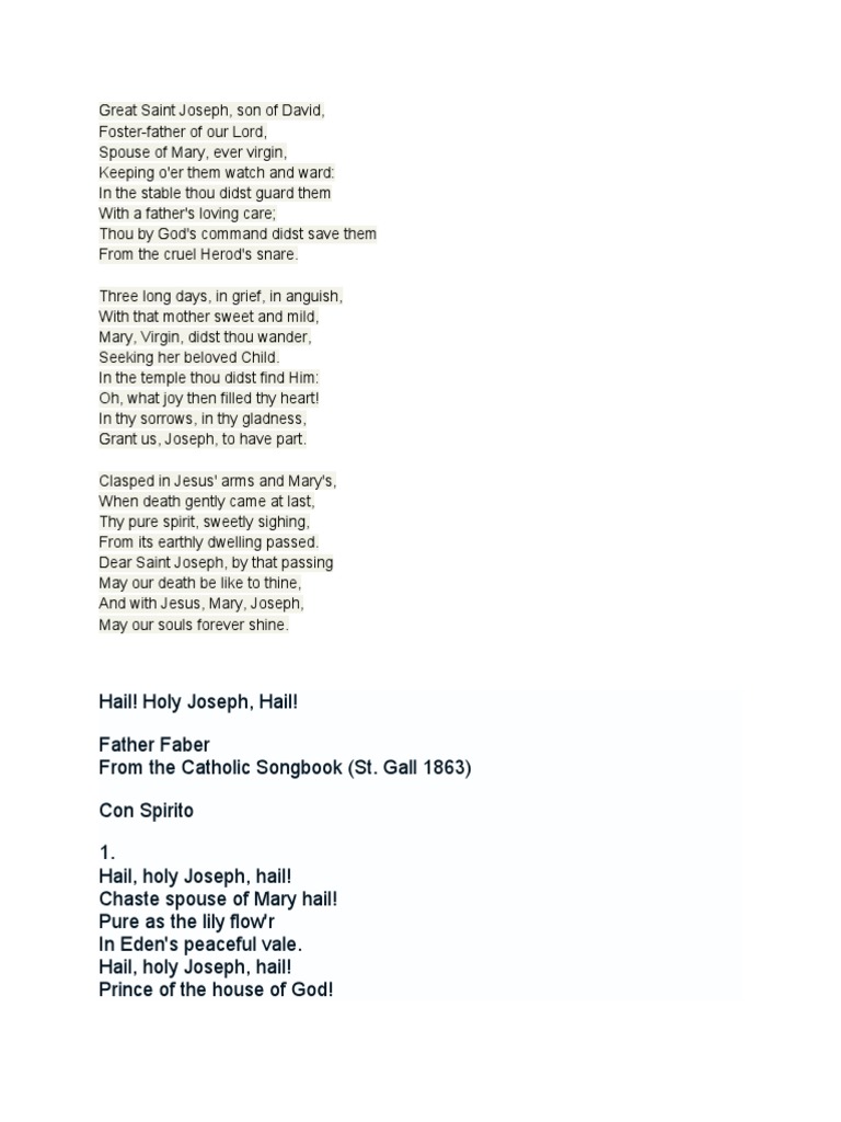 Saint Joseph Lyrics | PDF | Saint Joseph | Mary, Mother Of Jesus